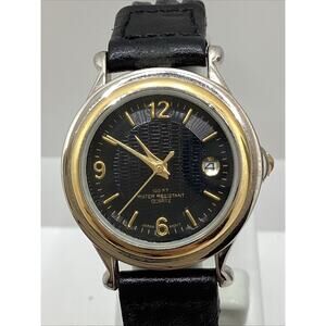 Advance Womens Gold Silver Tone Black Dial Quartz Fashion Watch New Battery!